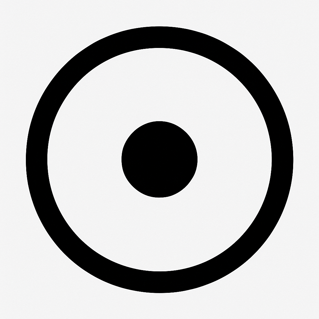 Black livestock brand design of a bold circle with a solid dot centered inside, drawn in simple black and white style